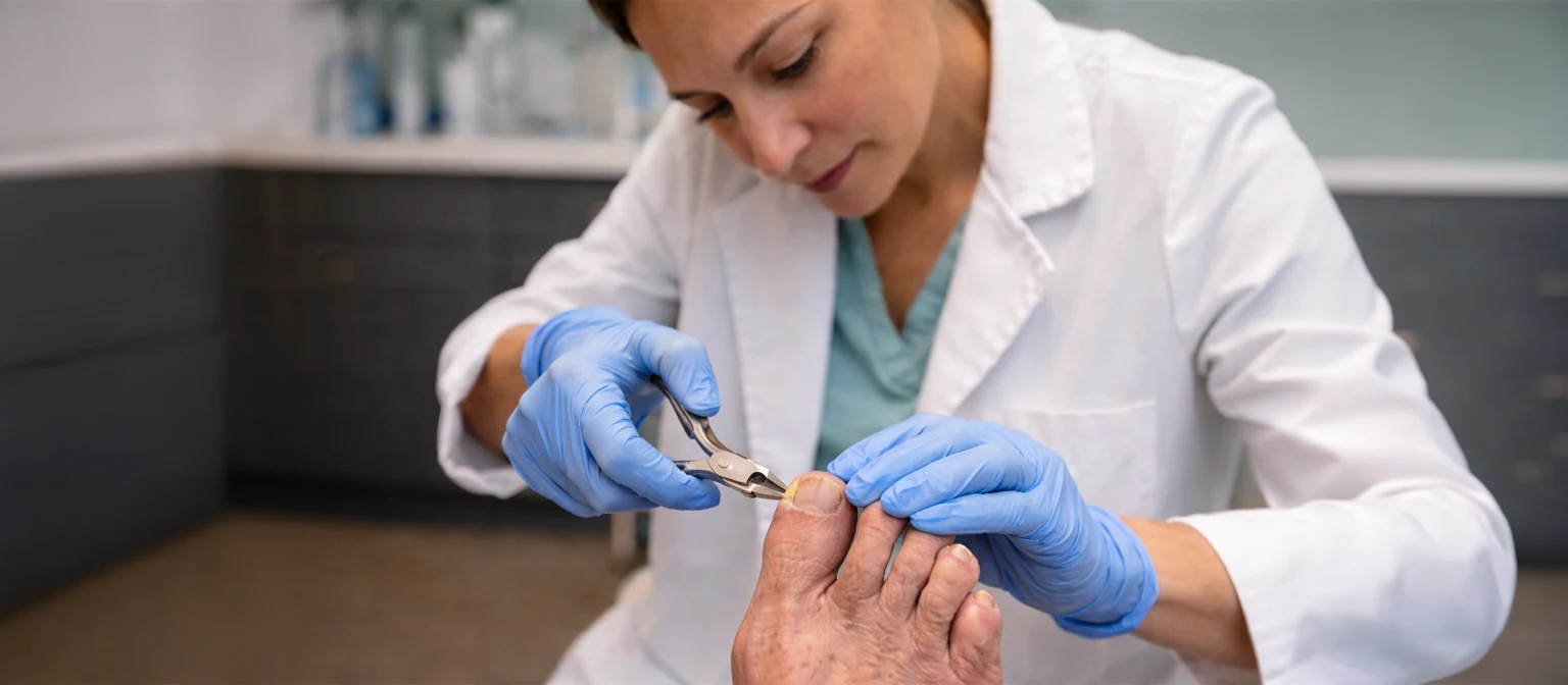 Doctor trimming toenails